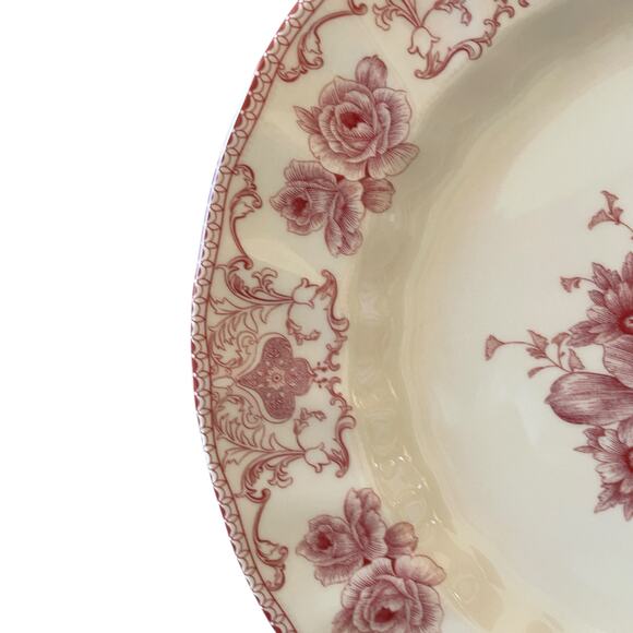 4pc Palate & Plate Victorian RED Rose Floral 10.5" Dinner Plates Scalloped New - Picture 10 of 14